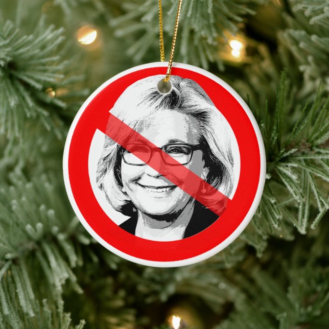 Anti Liz Cheney überquerte das Gesicht Keramik Ornament (Baum)
