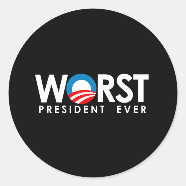 Anti-Obama - Der schlechteste Präsident je weiß Runder Aufkleber (Vorderseite)