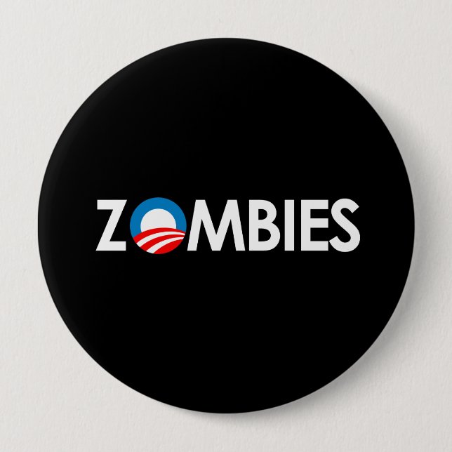 Anti-Obama - Zombies weiß Button (Vorderseite)