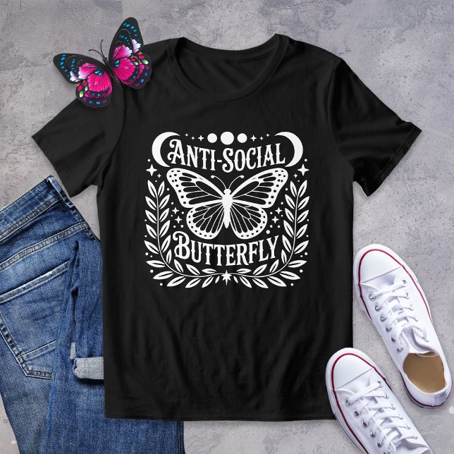 Anti-Social Butterfly Gothic Graphic Tee Shirt (Von Creator hochgeladen)