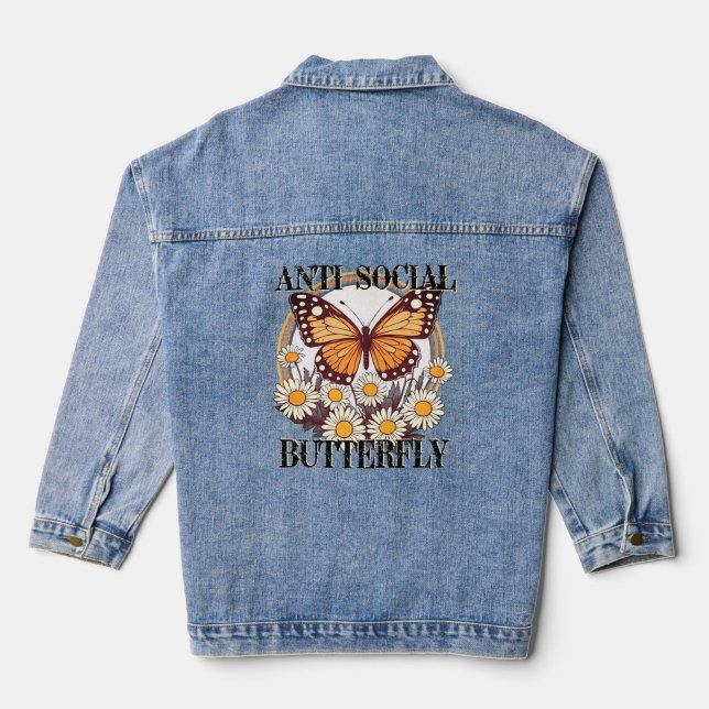 Anti Social Butterfly Retro Boho Daisy Blume Jeansjacke (Rückseite)