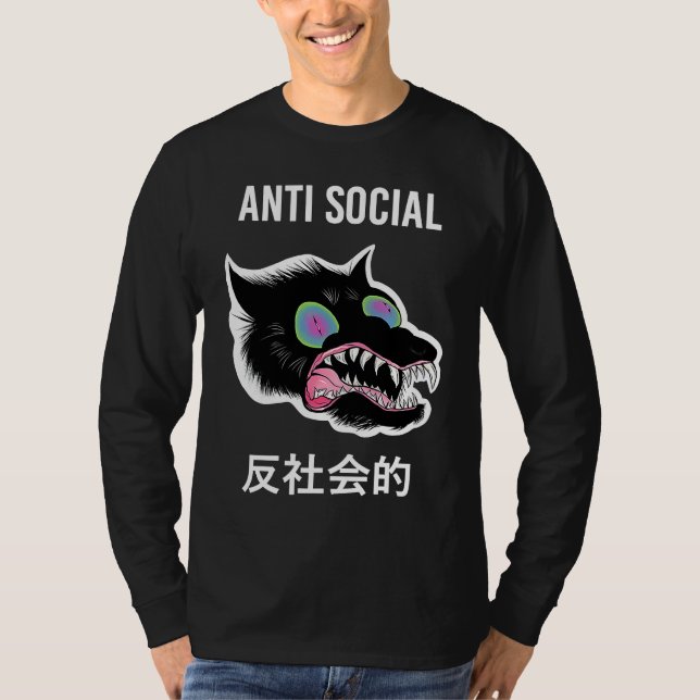 Anti Social Japanese Text Aesthetic Vaporwave T-Shirt (Vorderseite)