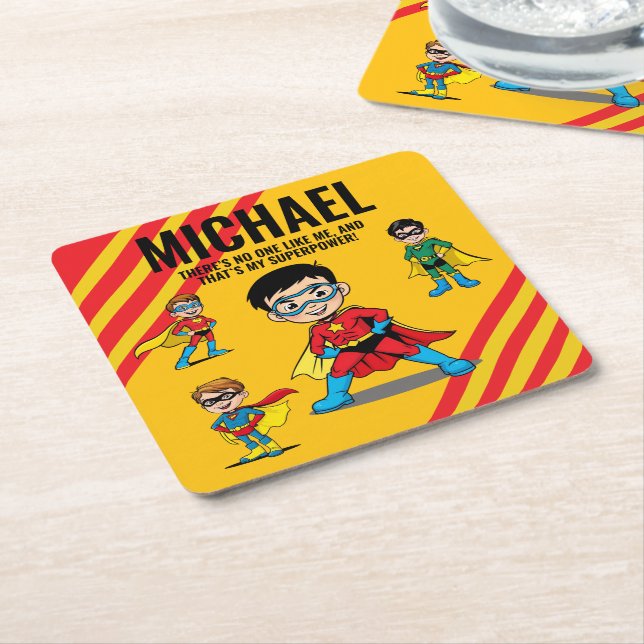 ANTI-STRESS KIDS HERO SUPERHERO POWER TEAM RECHTECKIGER PAPPUNTERSETZER (angewinkelt)