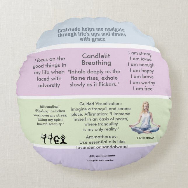 ANTI-STRESS RELAX CALM Meditation PEACE Rundes Kissen (Vorderseite)
