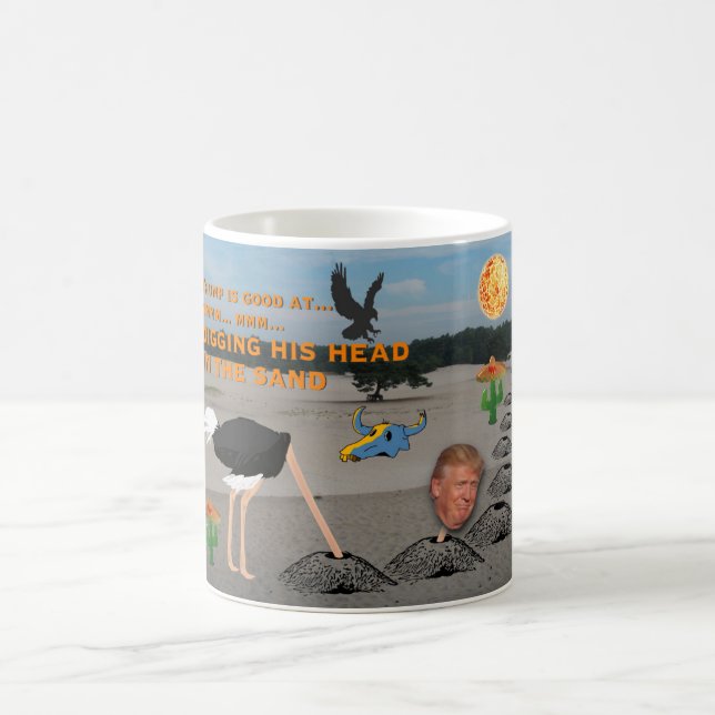 Anti Trump / seinen Kopf im Sand graben, Kaffeetasse (Mittel)