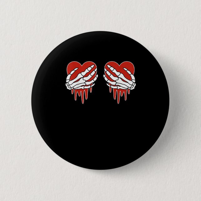 Anti Valentine Skeleton Hands Herz Goth Button (Vorderseite)