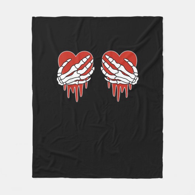 Anti Valentine Skeleton Hands Herz Goth Fleecedecke (Vorderseite)