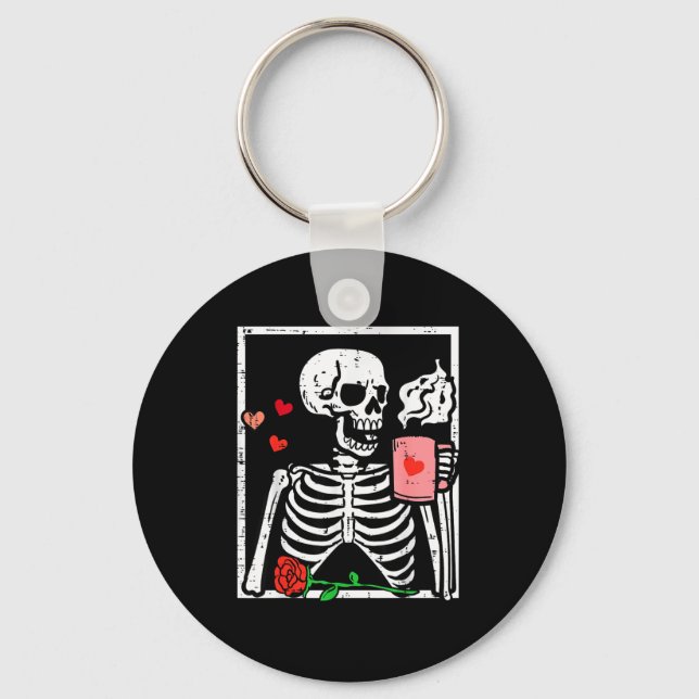 Anti Valentines Day Skeleton Coffee Funny Men Wome Schlüsselanhänger (Vorderseite)