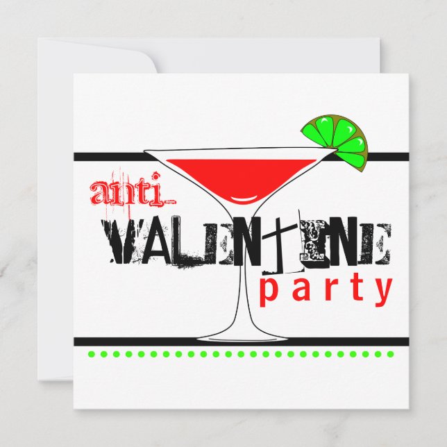 Anti-Valentinsgrüße TagesParty-Cocktail Martini Einladung (Vorderseite)