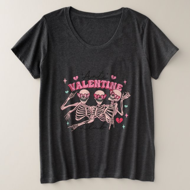 Anti-Valentinstag Skelettwunden Große Größe T-Shirt (Design vorne)