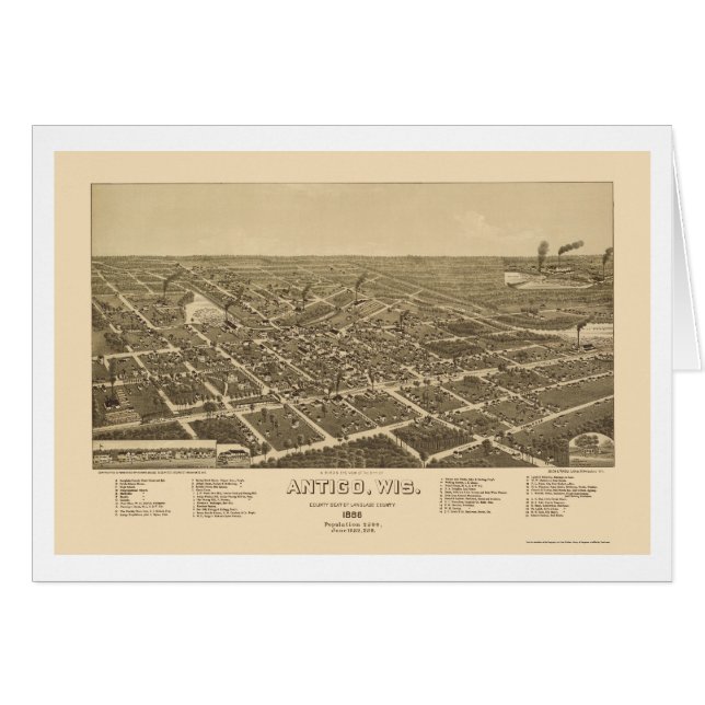 Antigo, panoramische Karte WI - 1886 (Vorderseite (Horizontal))