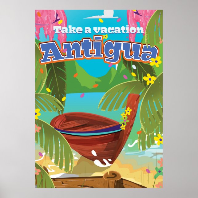 Antigua Insel Vintage Reise Poster Kunst. (Vorne)