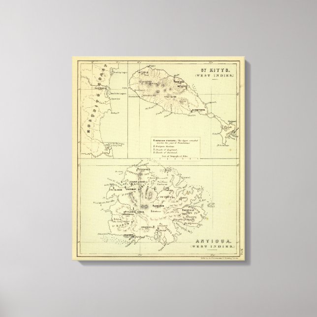 Antigua Lithographed Map Leinwanddruck (Vorderseite)