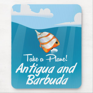 Antigua und Barbuda Urlaubsreiseplakat Cartoon. Mousepad