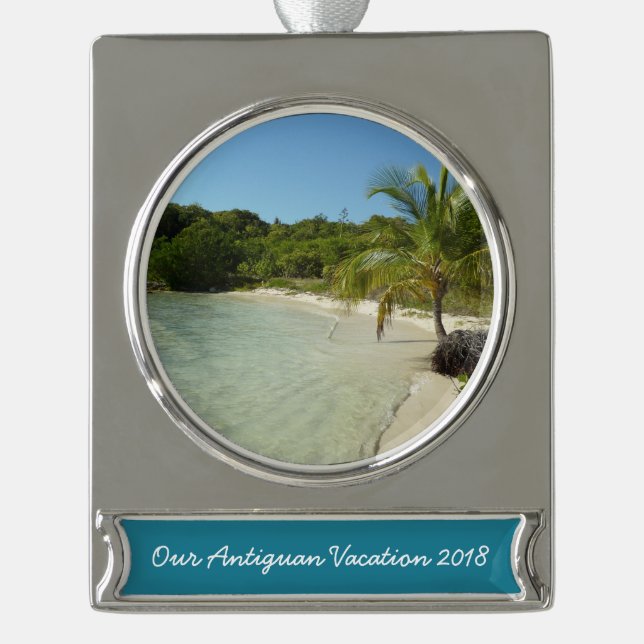 Antiguan Strand Schöne tropische Landschaft Banner-Ornament Silber (Vorderseite)