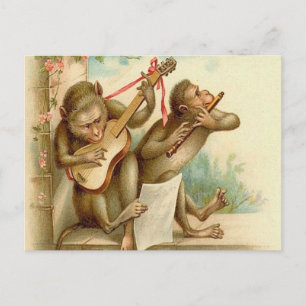 Antik, Affen spielen Musikinstrumente Postkarte