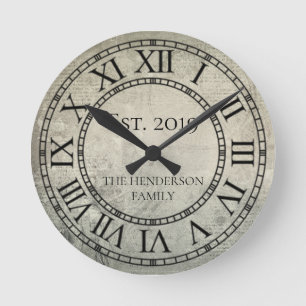 Antik Eleganter Familienname Römische Zahl Rustika Runde Wanduhr