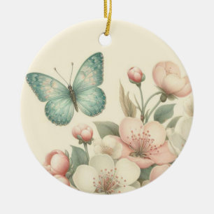 Antik gestalteter floraler/frühlingshafter Schmett Keramik Ornament