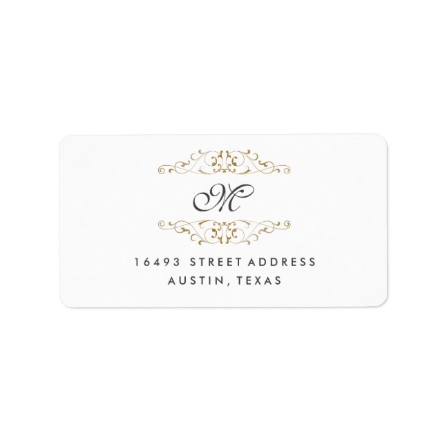 Antik Gold Geblüht Monogram-Adressetiketten Adressaufkleber (Vorne)
