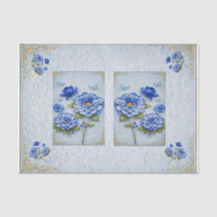 Antik inspirierte blaue und goldene Blumen-Dekoupa Seidenpapier
