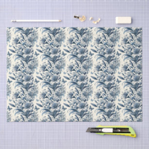 Antik inspirierte blaue und weiße Blumen-Toile Seidenpapier