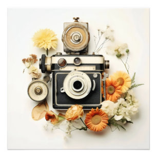 Antik-Kamera und Blume Fotodruck
