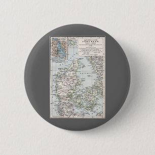 Antik Karte Dänemarks, Danmark in Dänisch, 1905 Button