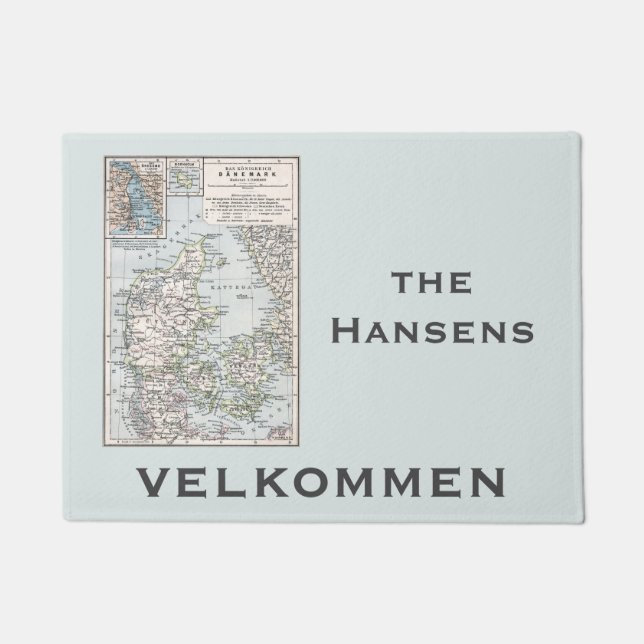 Antik Karte Dänemarks, Danmark in Dänisch, 1905 Fußmatte (Vorderseite)