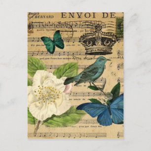 antik Kronenvogel Musiknoten französisch botanisch Postkarte