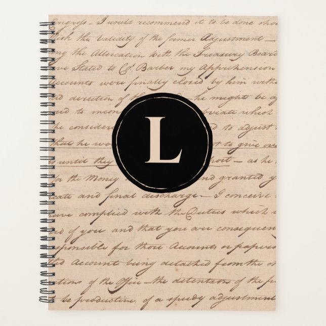 Antik Letter Paper Black Monogram Writer's Planer (Vorderseite)