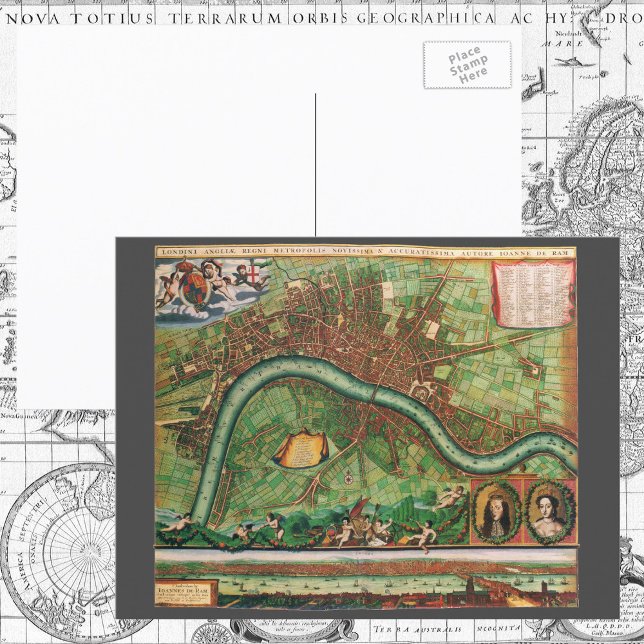 Antik London Street Map von Johannes de Ram, 1689 Postkarte (Von Creator hochgeladen)