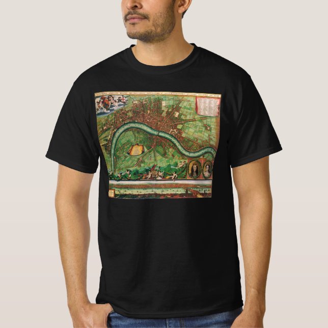 Antik London Street Map von Johannes de Ram, 1689 T-Shirt (Vorderseite)