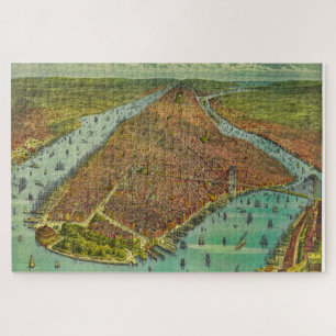Antik New York City Bird's Eye View Map