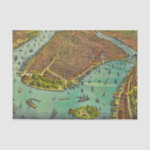 Antik New York City Bird's Eye View Map Seidenpapier