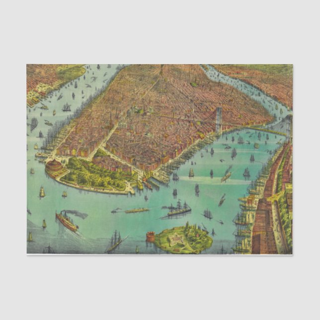Antik New York City Bird's Eye View Map Seidenpapier (Vorderseite)