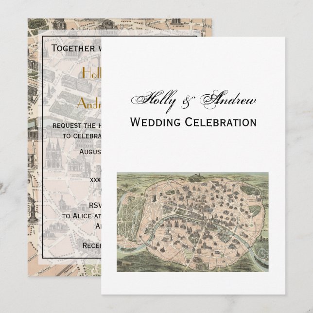 Antik Paris Karte, DIY BG V Wedding Einladung (Vorne/Hinten)
