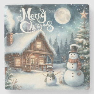Antik/Rustikal/Schneemann/Weihnachten Steinuntersetzer