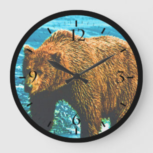 Antik USA Alaska Braunbär Große Wanduhr