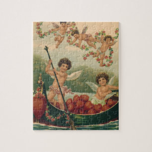 Antik-Valentinstag, viktorianische Cherubs im Boot