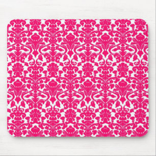 Antik verzierte florale heißrosa Damast-Mauspad Mousepad