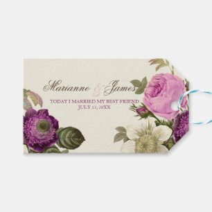 Antik viktorianisch botanisch rosa Pflaume Elfenbe Geschenkanhänger