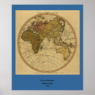 Antik William Faden 1786 Osthalbkugel Karte Poster