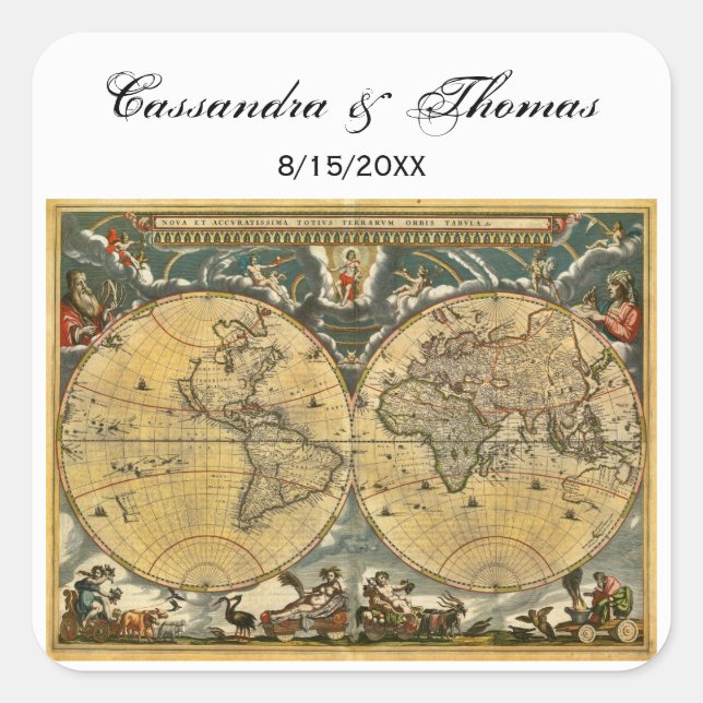 Antik World Map White BG Umschlag Aufkleber (Vorderseite)