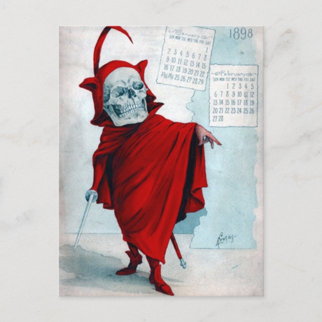 Antikamnia Calendar Skeleton Devil Postcard Postkarte (Vorderseite)