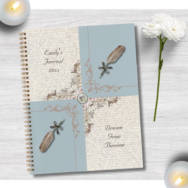 Antikblaue Blumen- und Feder-Reflexionsjournal Notizbuch (Give Mom the gift of a quiet moment. This beautiful blue journal is perfect for her reflections)