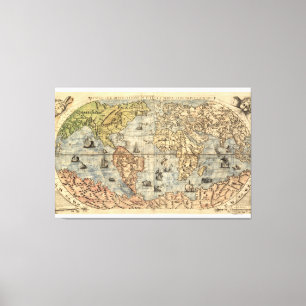 Antike 1565 Ferando Berteli Welt-Piktogrammkarte Leinwanddruck
