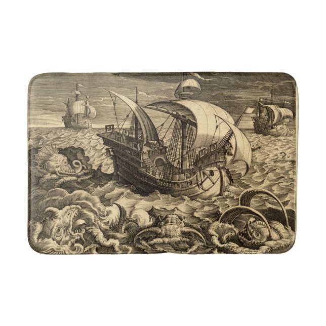 Antike 1590 Schiffe und Seefahrer Badematte (Vorderseite)
