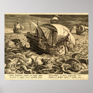 Antike 1590 Schiffe und Seefahrer Poster