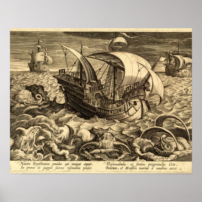 Antike 1590 Schiffe und Seefahrer Poster (Vorne)