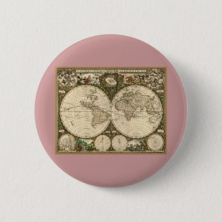 Antike 1660 Weltkarte von Frederick de Wit Button
